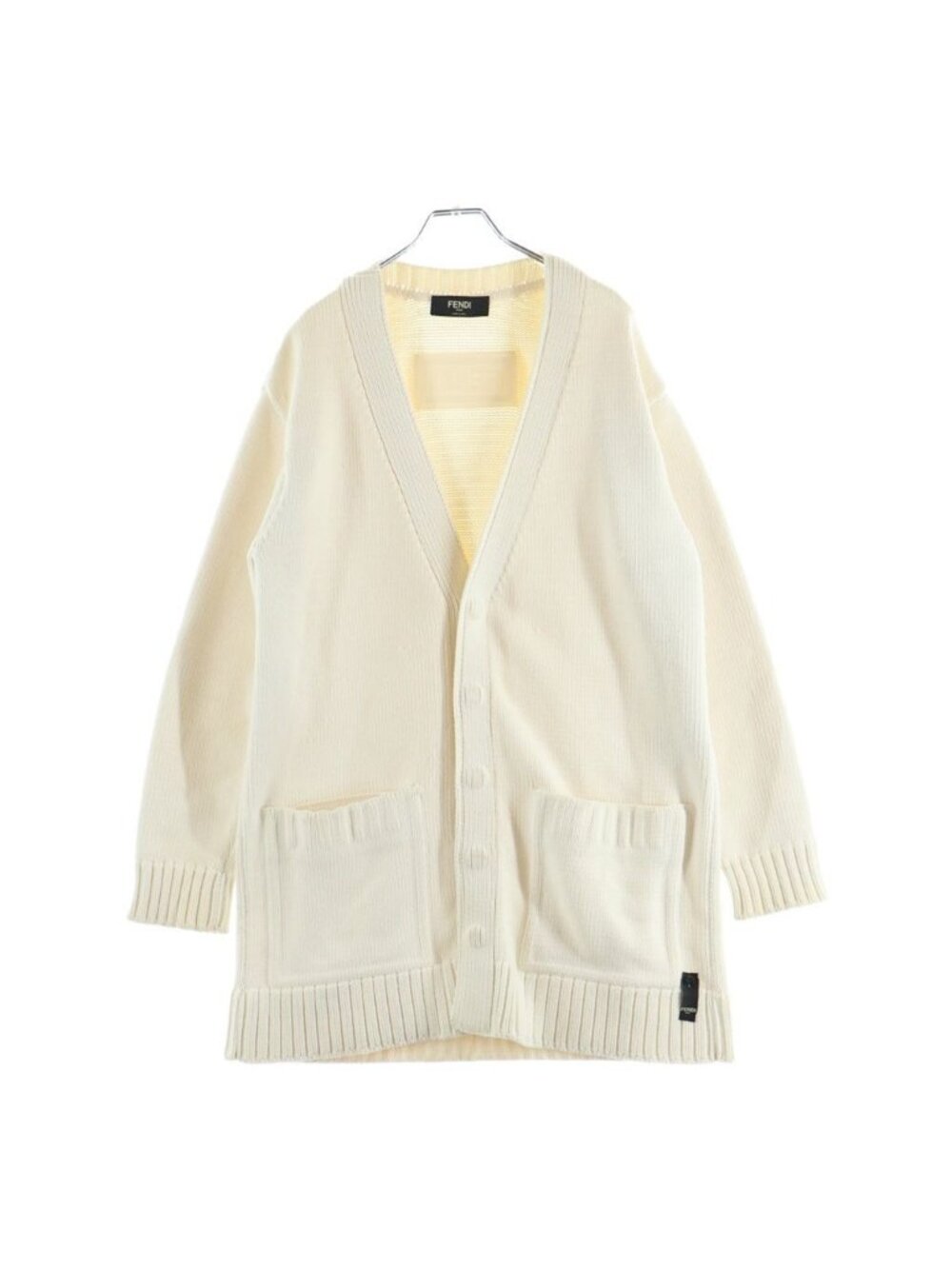 Fendi Embossed Logo Cotton Knit Long Sleeve Cardigan Ivory